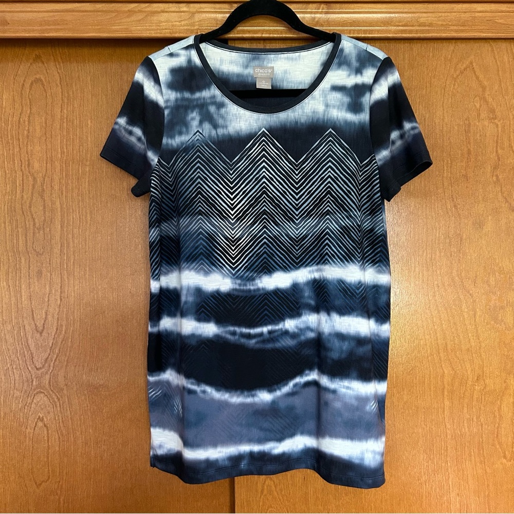 Chico’s Zenergy Mixed Chevron Striped Short Sleeve Top Size 0 Small 4/6